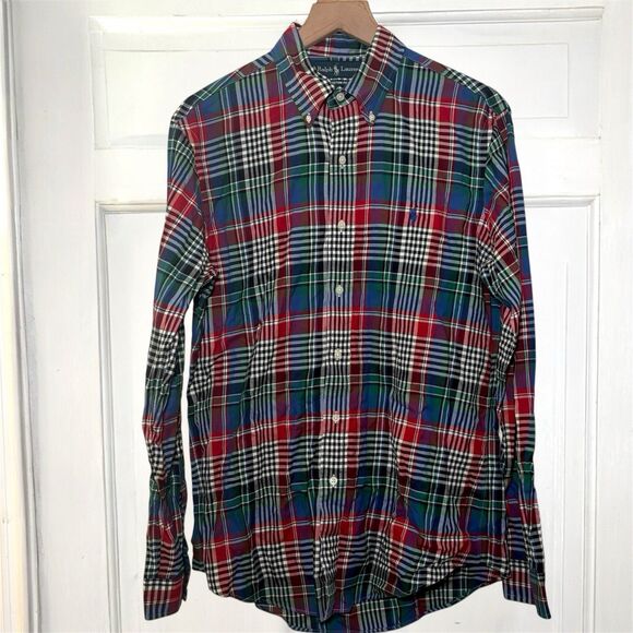 Ralph Lauren Custom Fit Multicolor Plaid Men's M Long Sleeve Button Down Shirt - Picture 4 of 8
